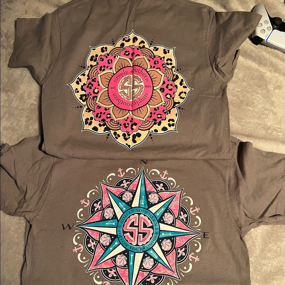 2 like new, only worn a few times. No stains. simply Southern T-shirt’s $13 each